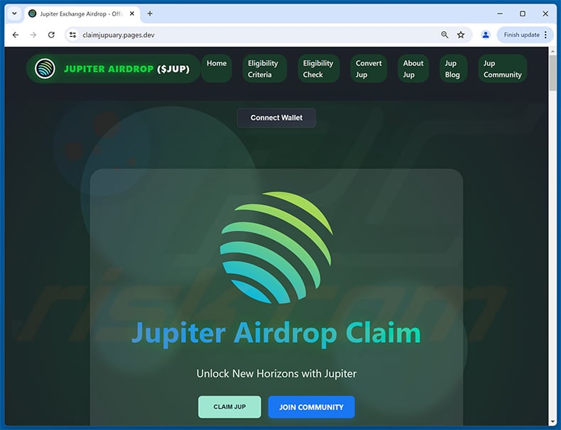 Jupiter airdrop scam website (claimjupuary.pages[.]dev)