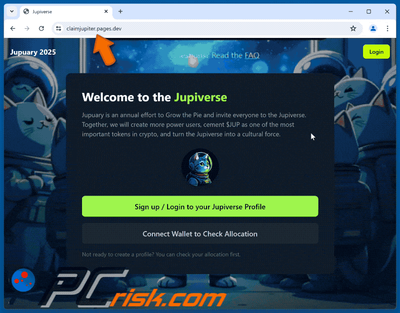 Jupiverse Wallet Connection Scam Appearance phishing site