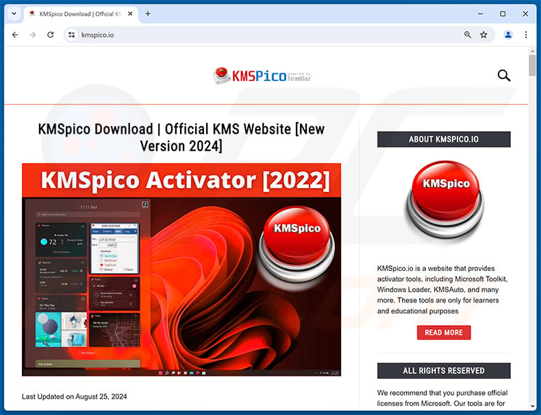 Fake KMSPico download website (kmspico[.]io) spreading Lumma stealer