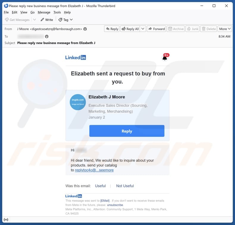LinkedIn Request To Buy From You email spam campaign