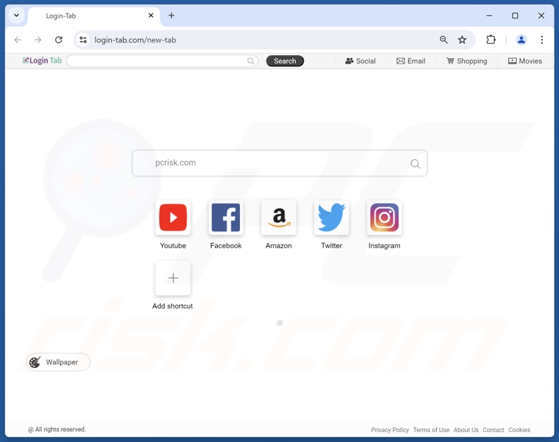 Login Tab - Faster access to favorite sites browser hijacker