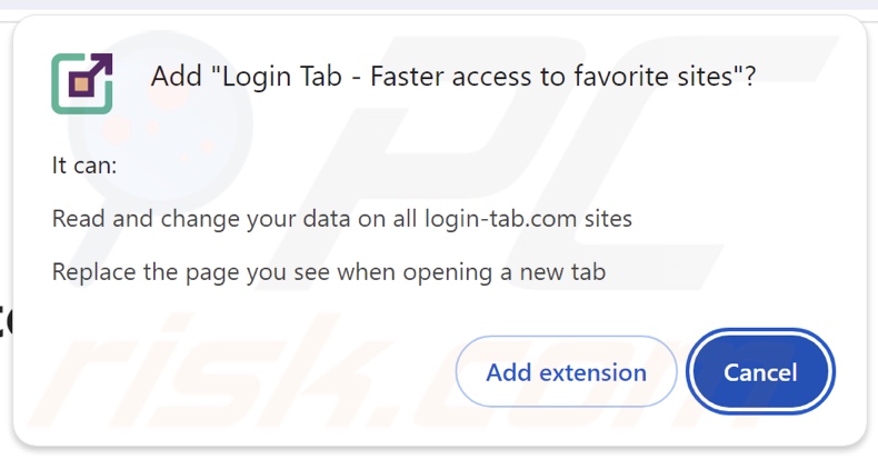 Login Tab - Faster access to favorite sites browser hijacker asking for permissions