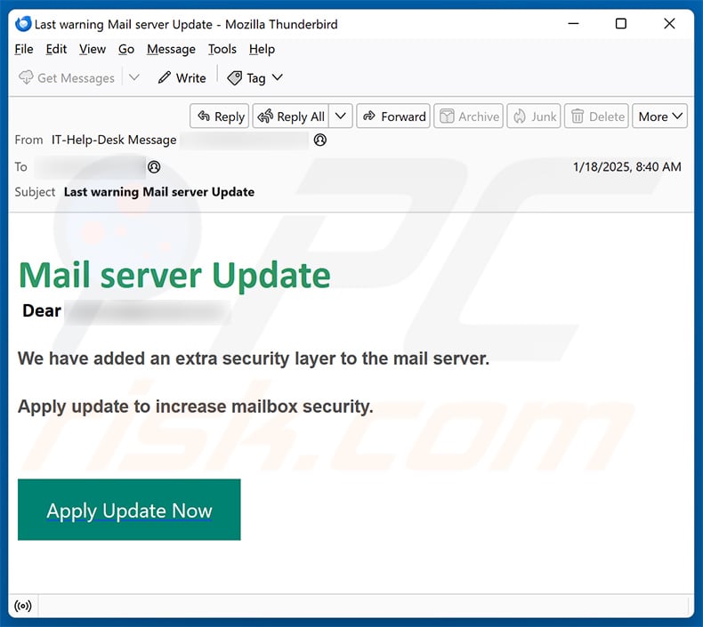 Mail Server Update scam (2025-01-20)