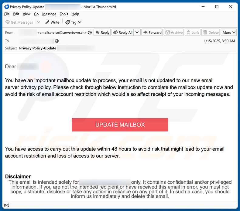 Mailbox Update email scam (2025-01-20)