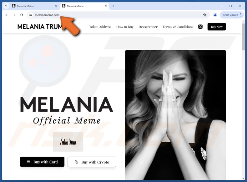 Melania Trump Meme Coin Scam real site melaniameme.com