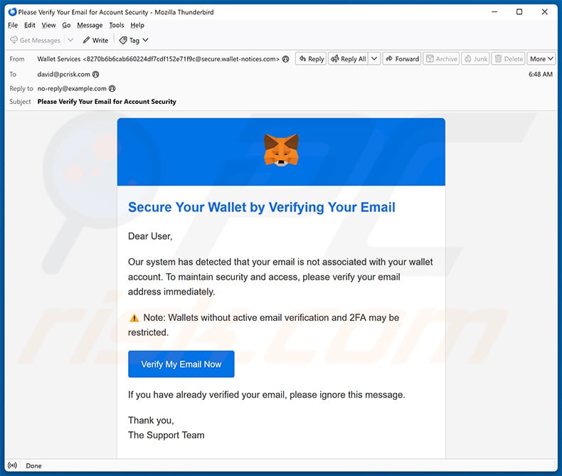 MetaMask wallet verification spam email (2025-01-13)