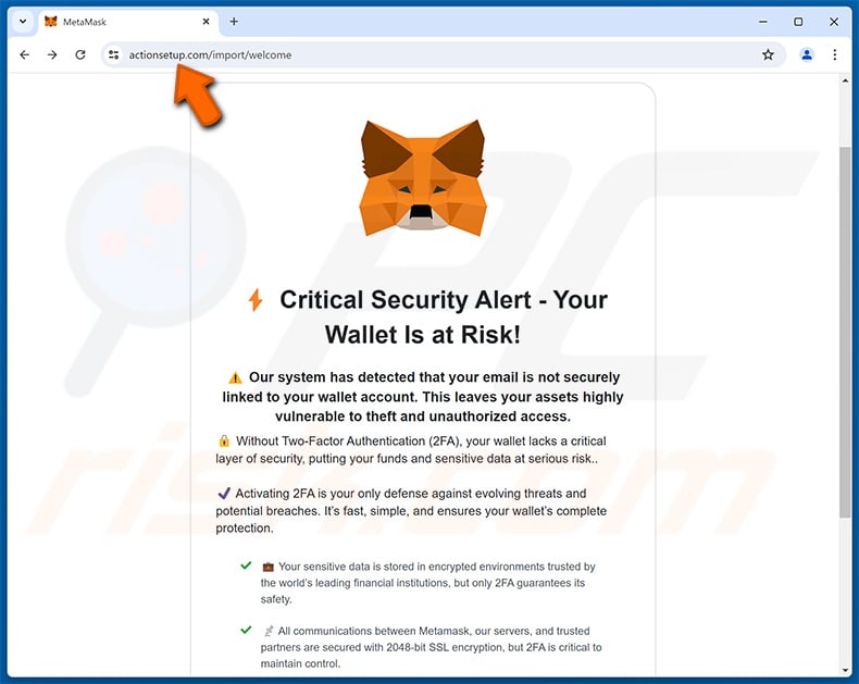 Phishing site promoted via MetaMask wallet verification spam email (2025-01-13)