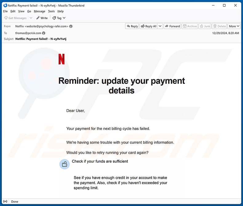 Netflix-themed email scam (2025-01-02)