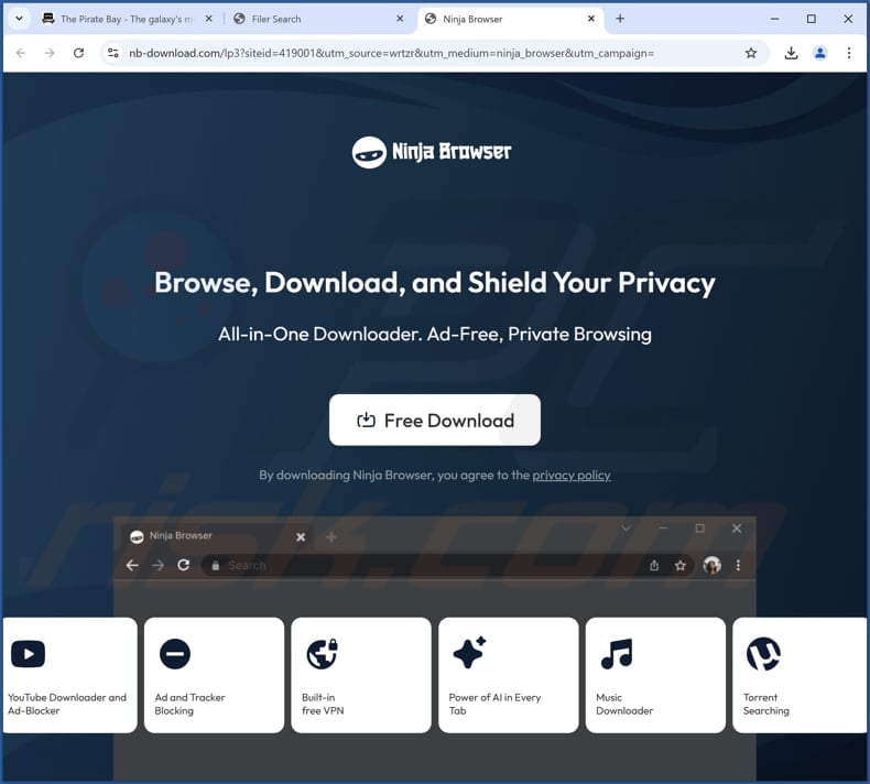 Website used to promote Ninja Browser