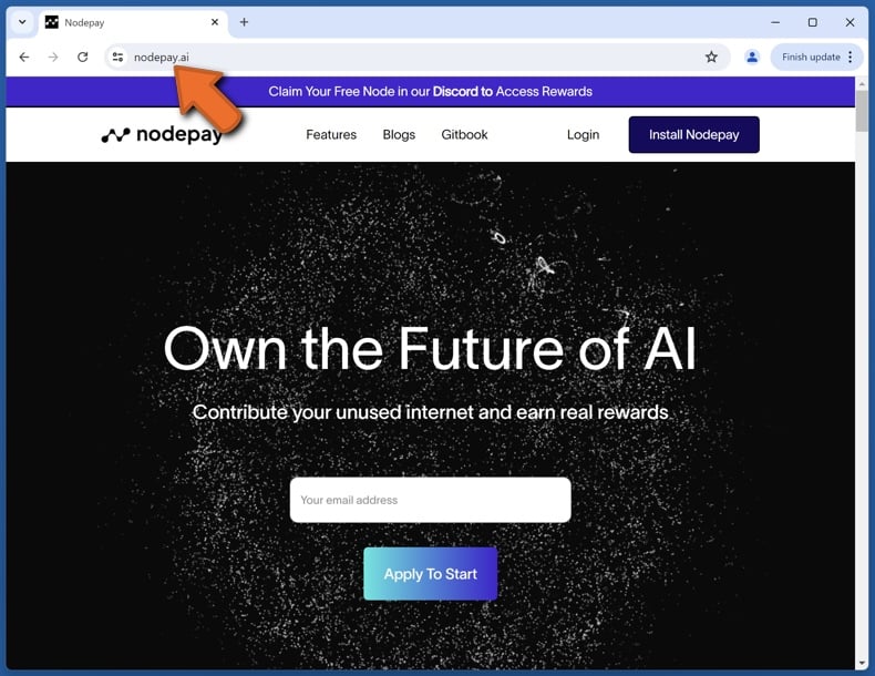 Appearance of the real Nodepay website (nodepay.ai)