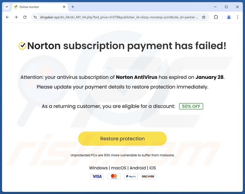 Norton Subscription Payment Has Failed scam