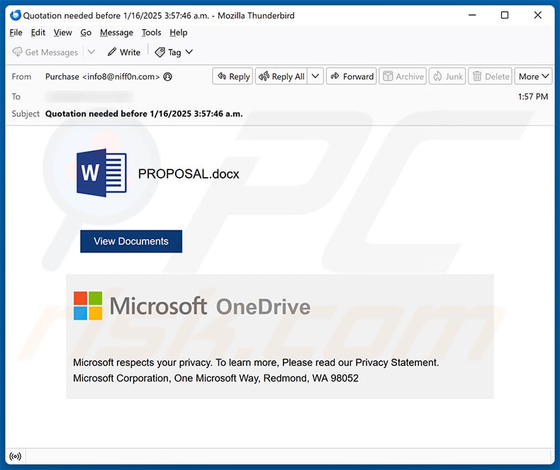 Microsoft OneDrive email scam (2025-01-16)