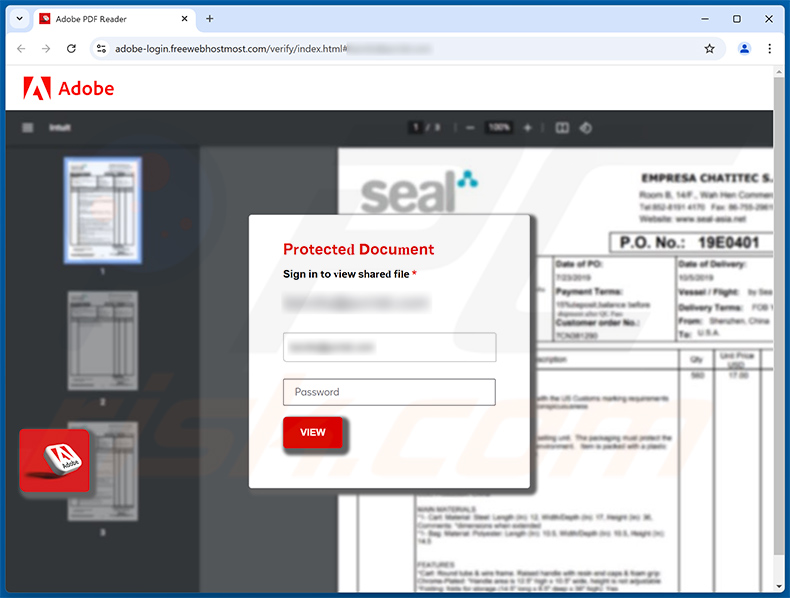 Phishing site promoted via Products We Want To Purchase email scam (2025-01-29)