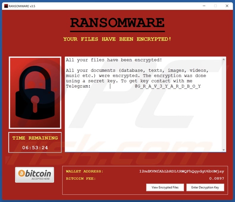 Purgatory ransomware ransom note (pop-up)