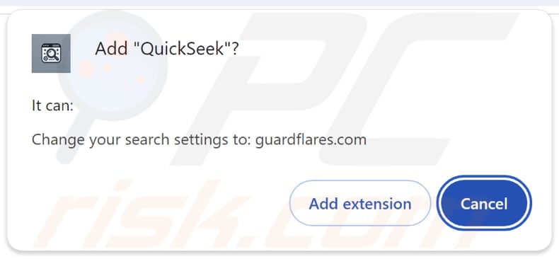 QuickSeek browser hijacker asking for permissions