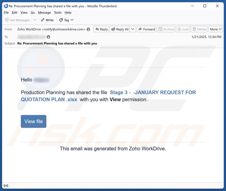 Request For Quotation Plan email spam campaign