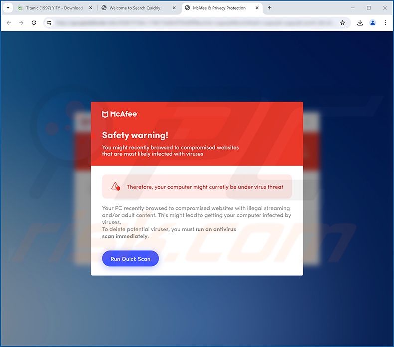 Safety Warning scam (McAfee variant)