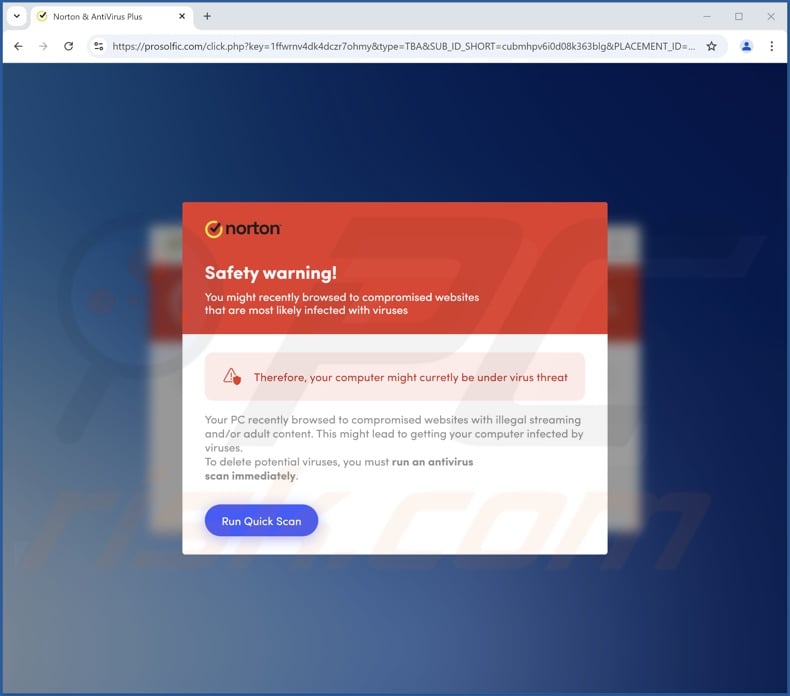 Safety Warning scam (Norton variant)