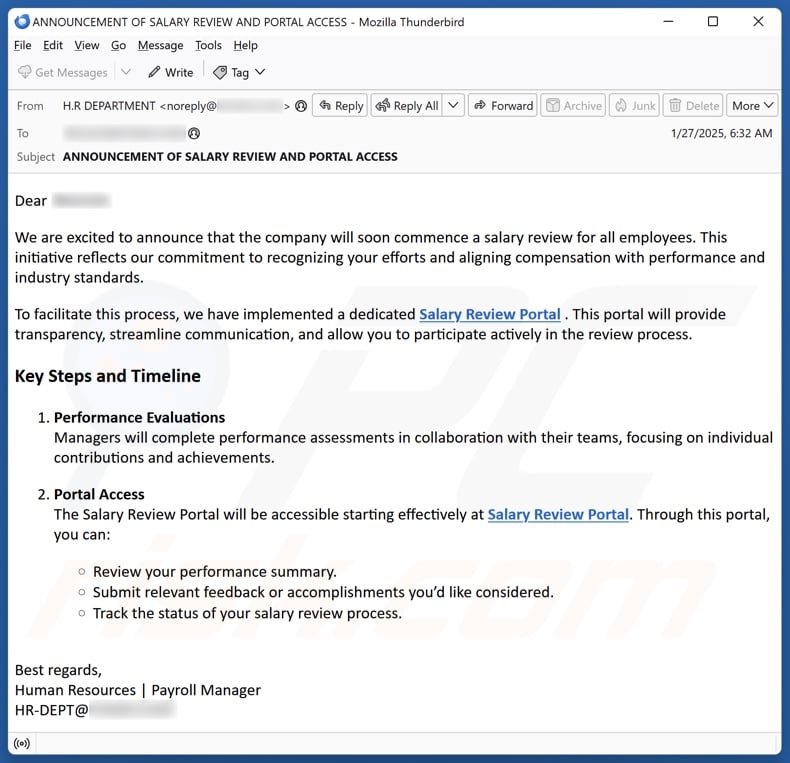 Salary Review email spam campaign