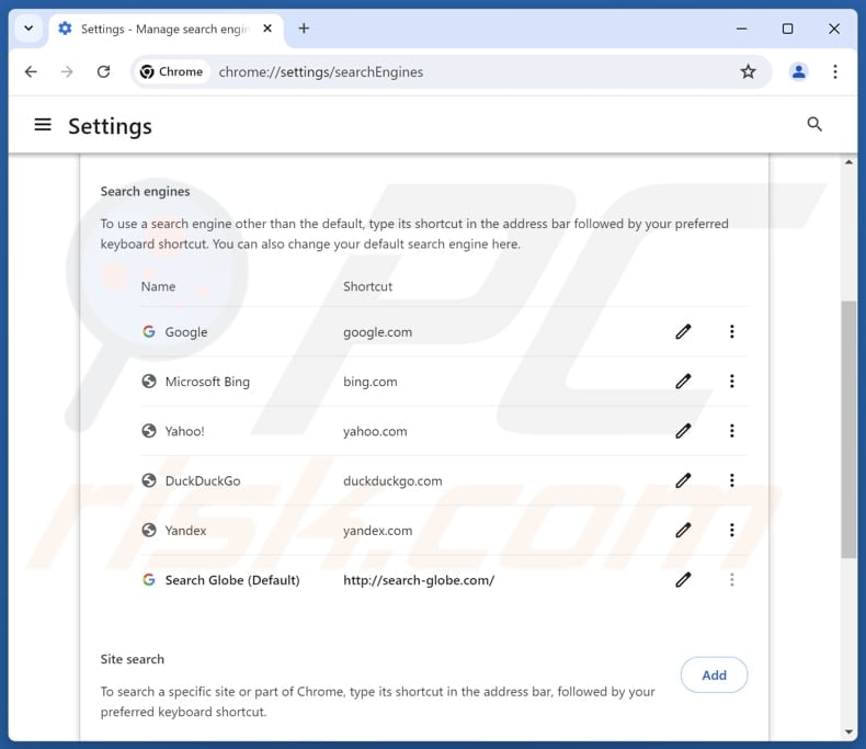 Removing search-globe.com from Google Chrome default search engine