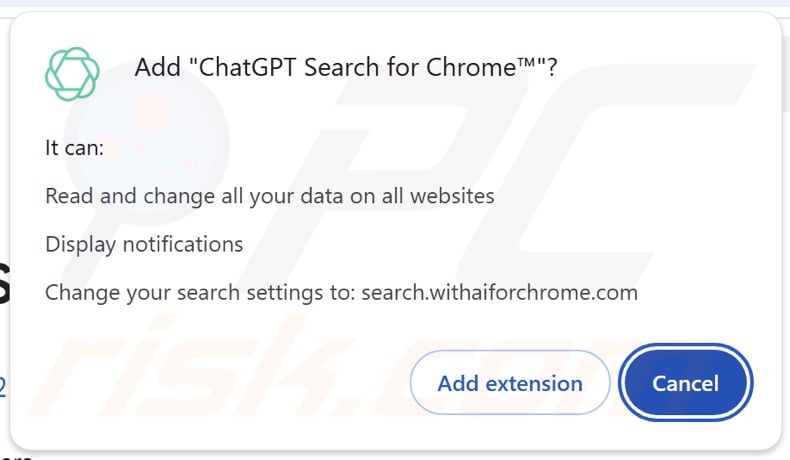 ChatGPT Search for Chrome™ browser hijacker asking for permissions