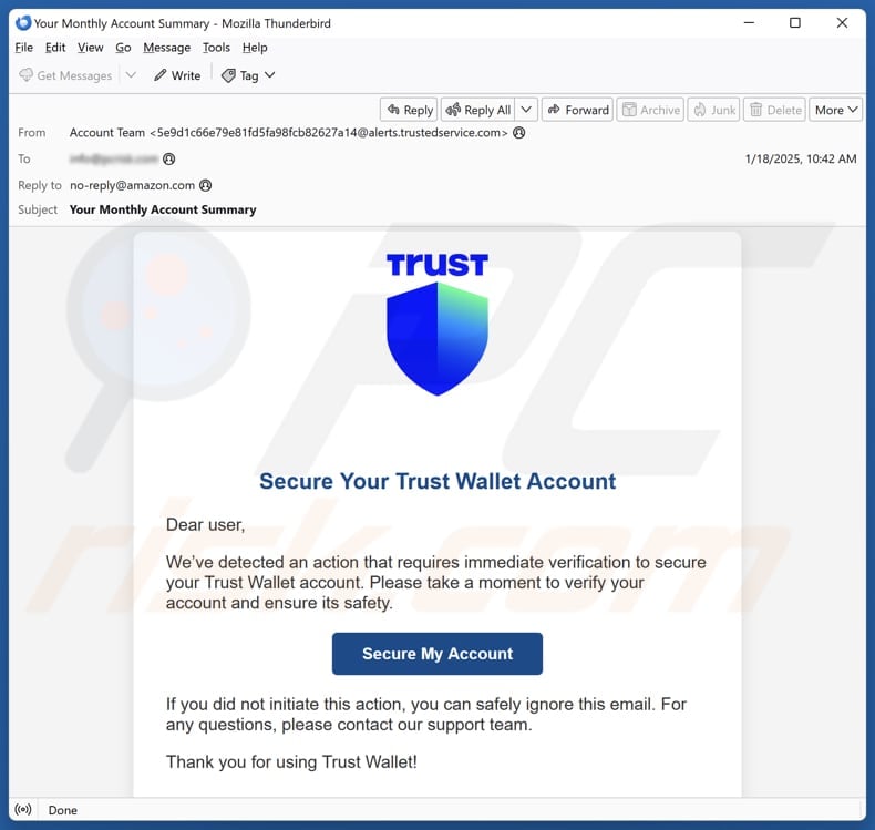 Secure Your Trust Wallet Account email spam campaign