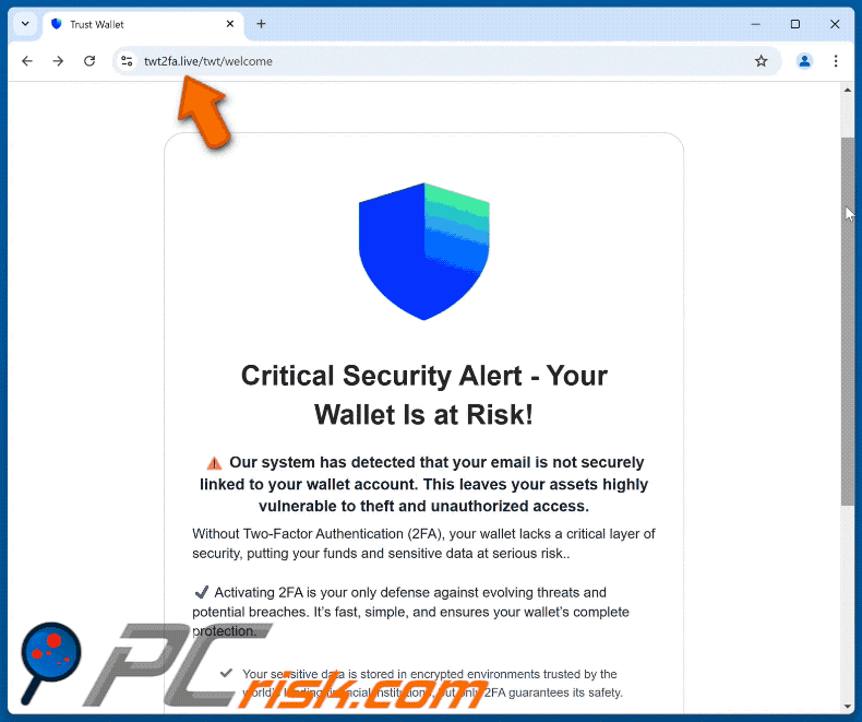 Secure Your Trust Wallet Account Email Scam phishing site