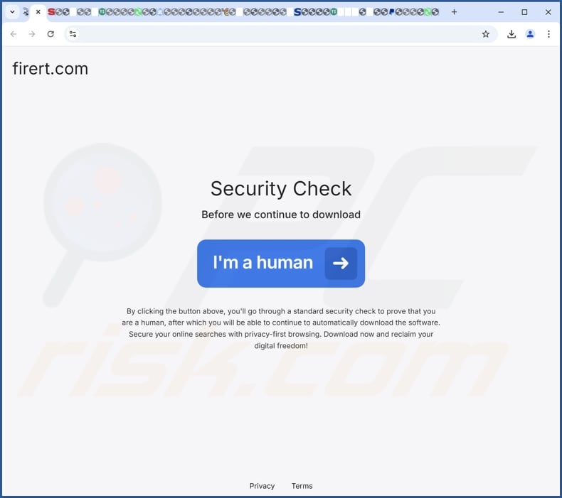 Deceptive website used to promote SecuriGuard PUA step 1