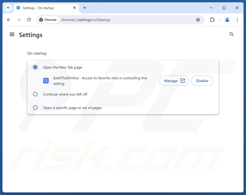 Removing seekthatonline.com from Google Chrome homepage