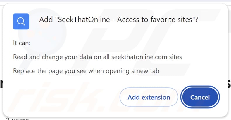 SeekThatOnline - Access to favorite sites browser hijacker asking for permissions