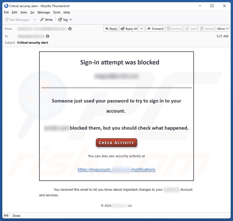 Sign-in Attempt Was Blocked email spam campaign