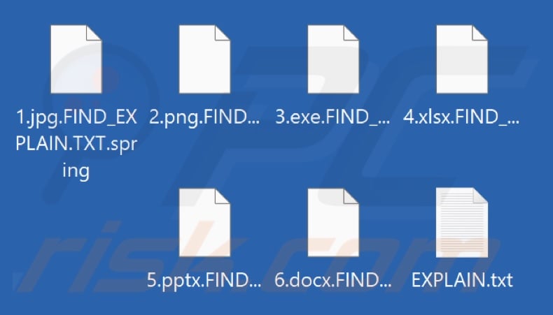 Files encrypted by Spring ransomware (.FIND_EXPLAIN.TXT.spring extension)
