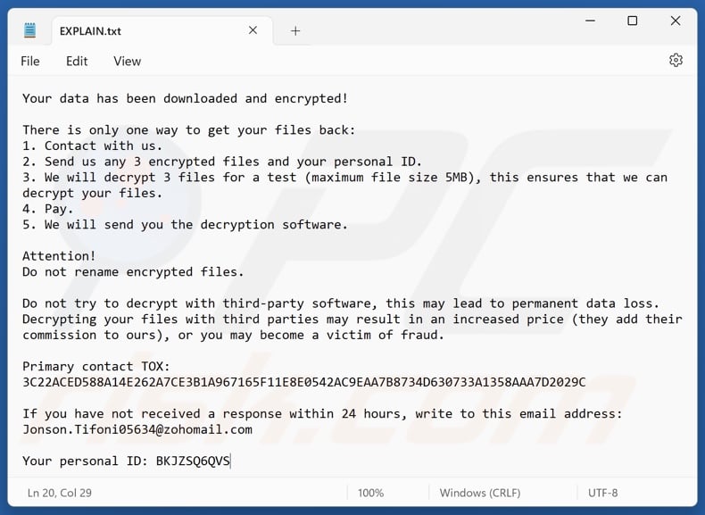 Spring ransomware ransom note (EXPLAIN.txt)