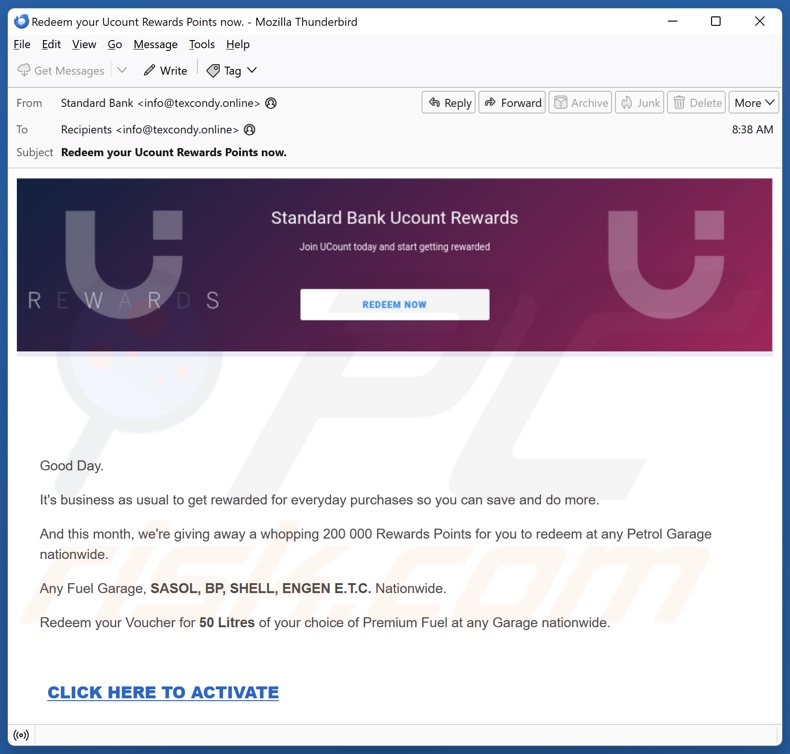 Standard Bank UCount Rewards email spam campaign