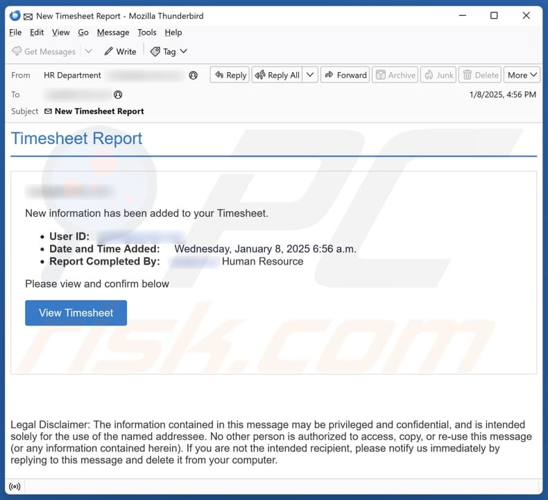 Timesheet Report email spam campaign