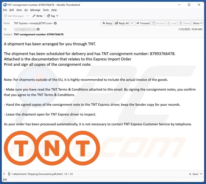 TNT Express email spam campaign