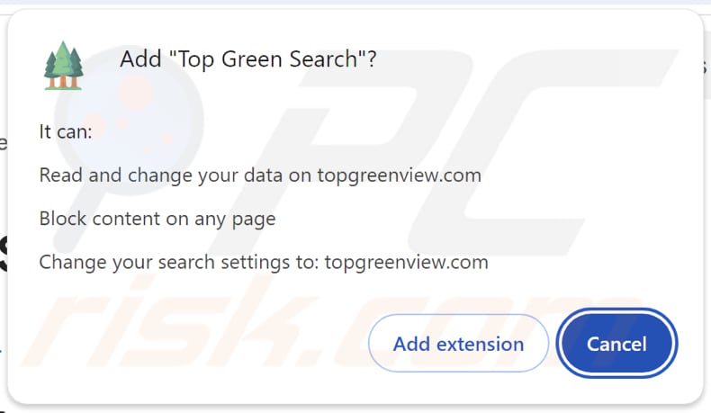 Top Green Search browser hijacker asking for permissions