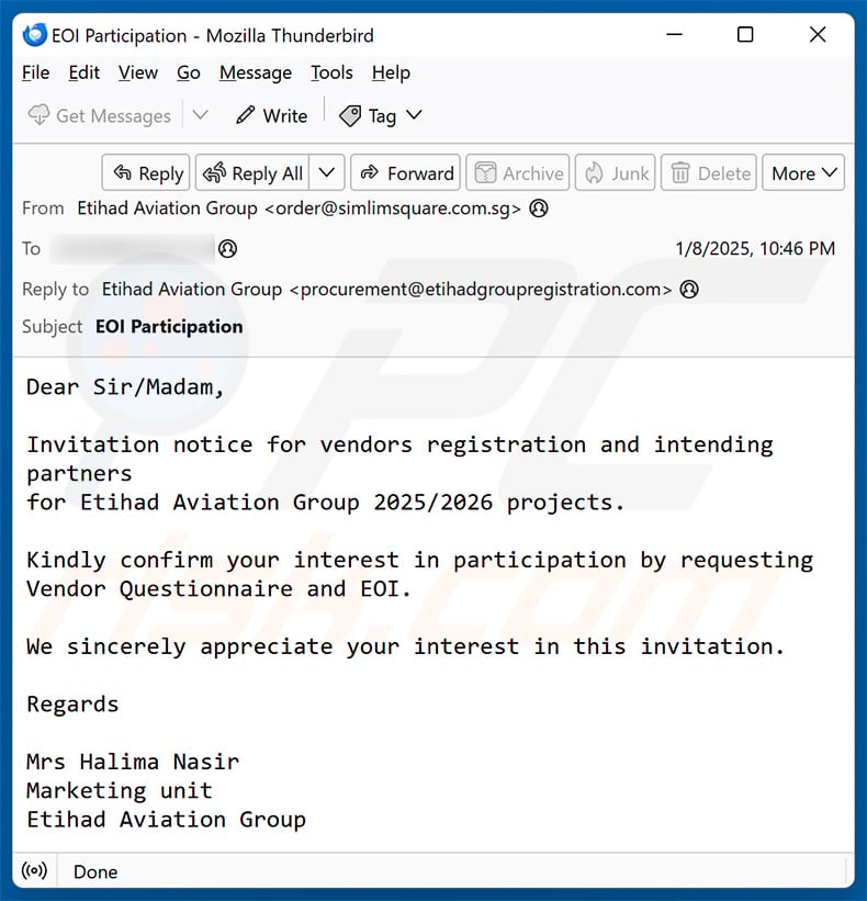 Vendor Registration email scam (2025-01-10)