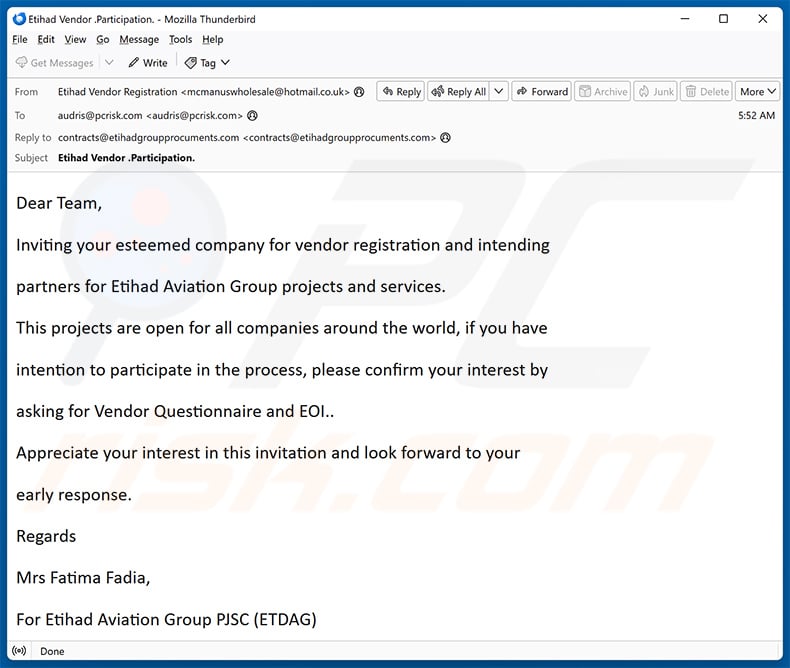 Vendor Registration Process email scam (2025-01-23)