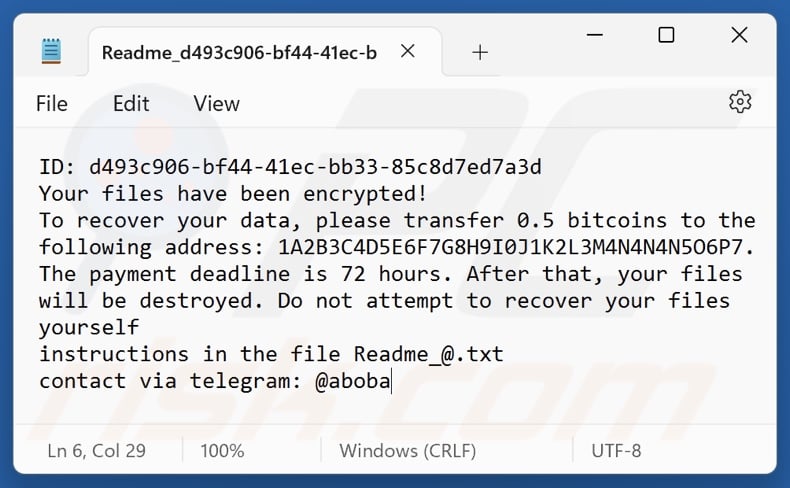 WeRus ransomware ransom note (Readme_[victim's_ID].txt)
