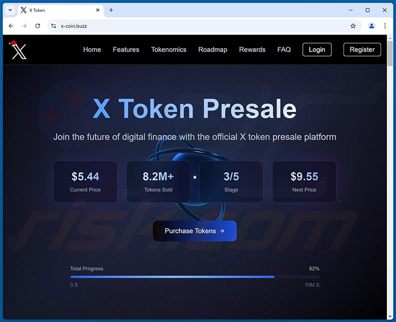 X Token Presale-themed scam website (x-coin[.]buzz)