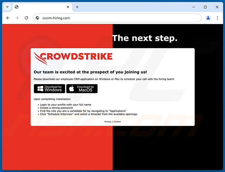 Fake CrowdStrike website (cscrm-hiring[.]com) used to promote XMRig