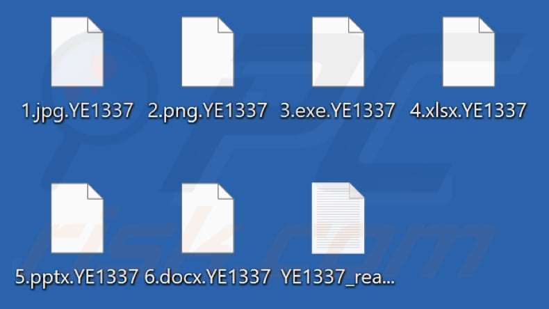 Files encrypted by YE1337 ransomware (.YE1337 extension)