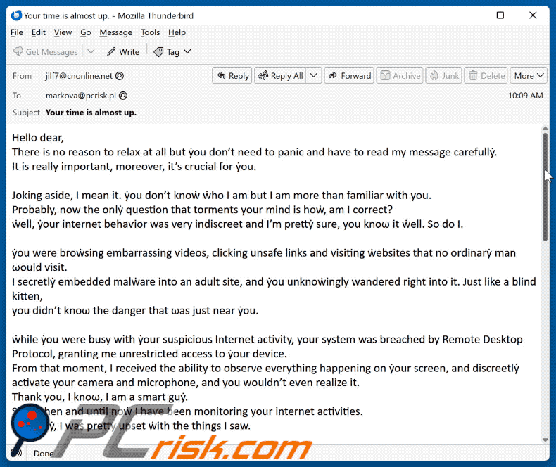 Your System Was Breached By Remote Desktop Protocol scam email appearance (GIF)