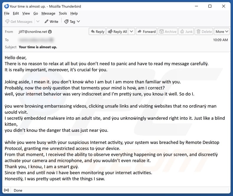 Your System Was Breached By Remote Desktop Protocol email spam campaign