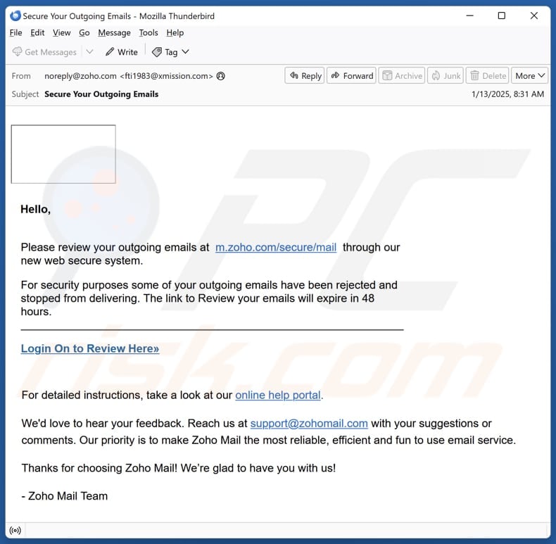 Zoho - Review Your Outgoing Emails email spam campaign