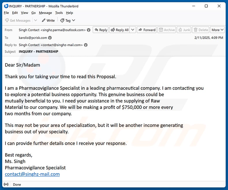 Business Proposal email scam (2025-02-12)