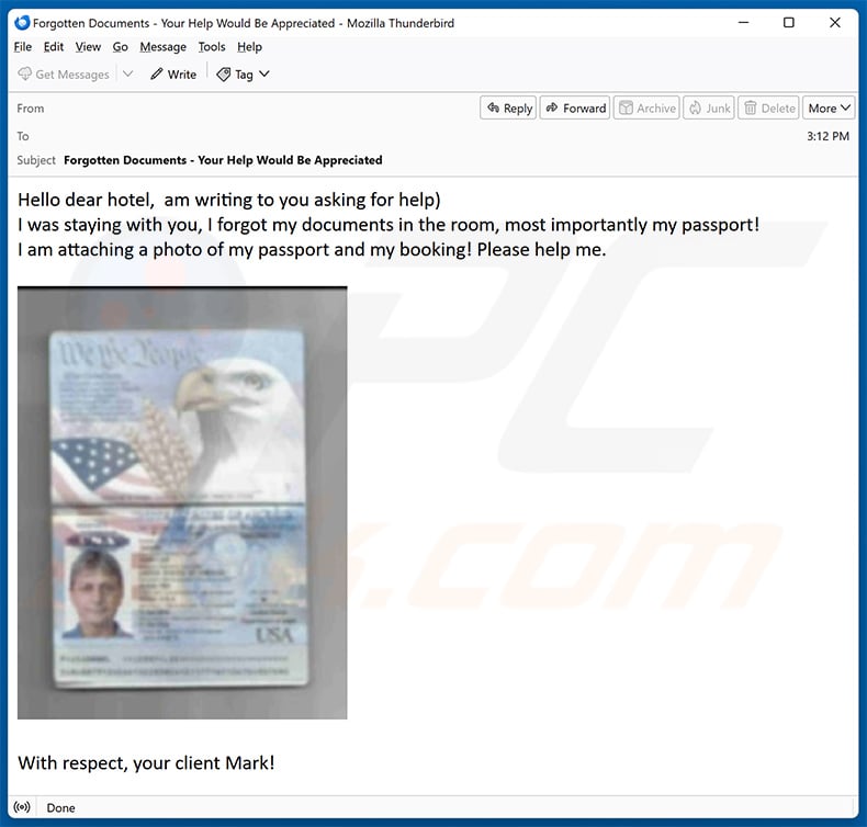 Spam email promoting a ClickFix website (2025-02-24)