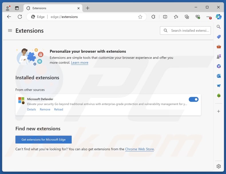 Fake Microsoft Defender extension installed on Edge