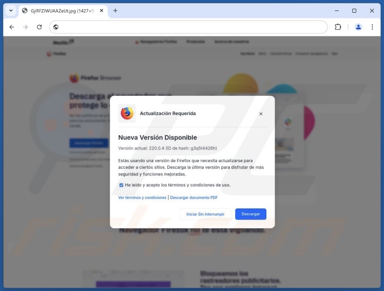 Website promoting the fake Microsoft Defender as a Mozilla Firefox update